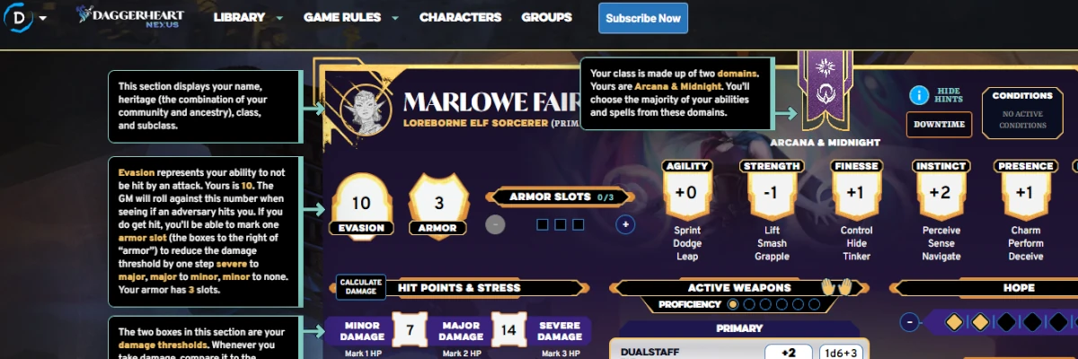 Marlowe's demiplane sheet